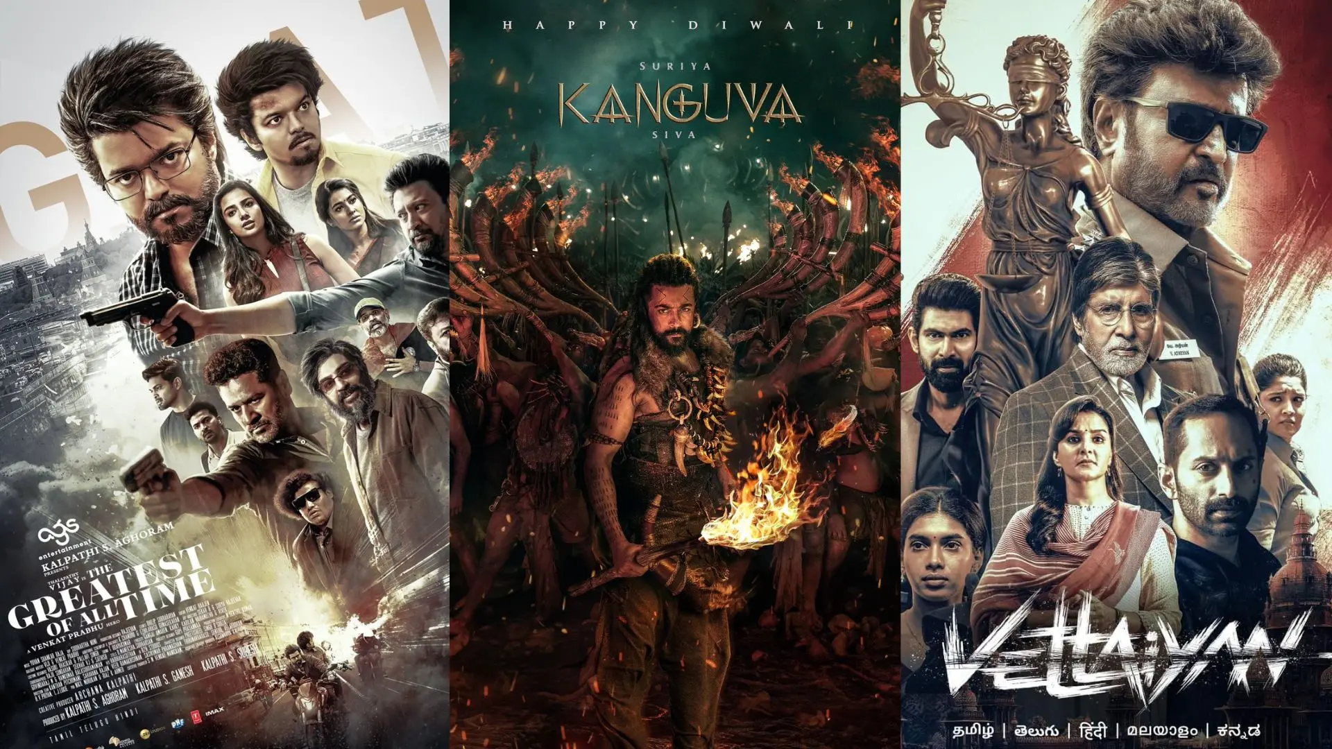 Posters of Goat, Kanguva, Vettaiyan | Photo: IMDB