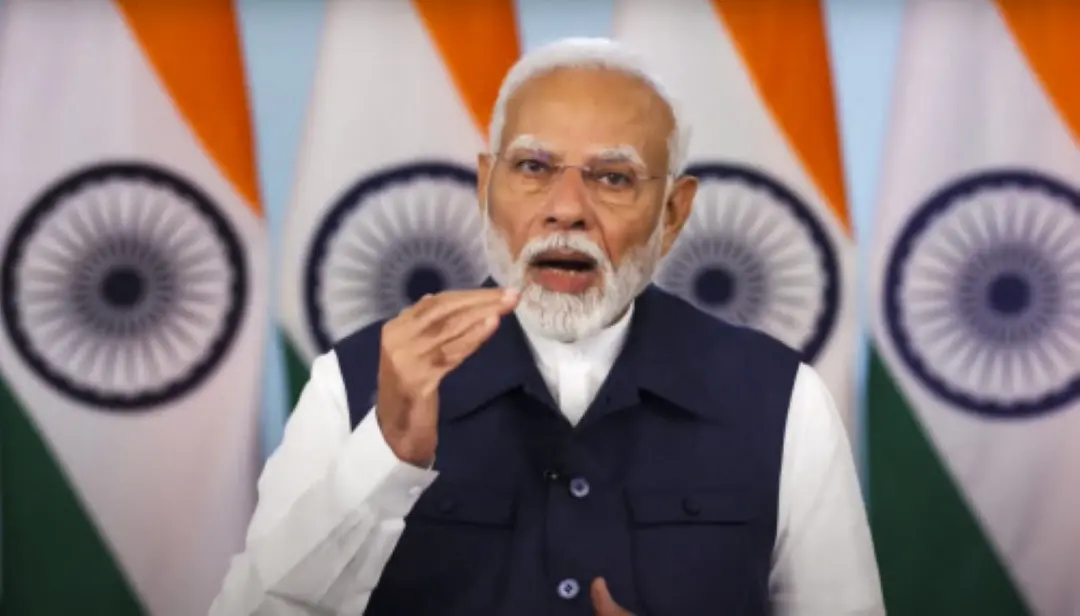 Prime Minister Narendra Modi virtually addresses the foundation stone laying ceremony of multiple developmental projects in Maharashtra, on Wednesday. | Photo: PTI