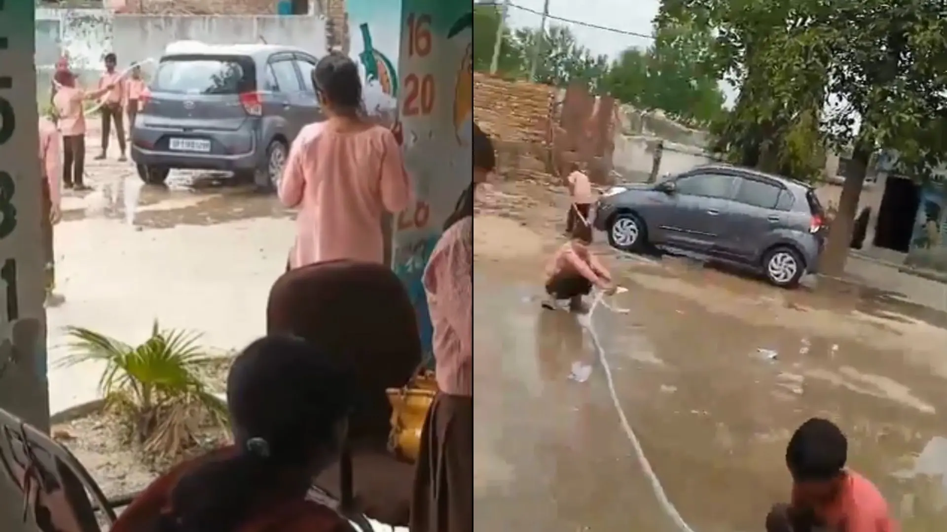 Students washing car in UP school | Photo: x