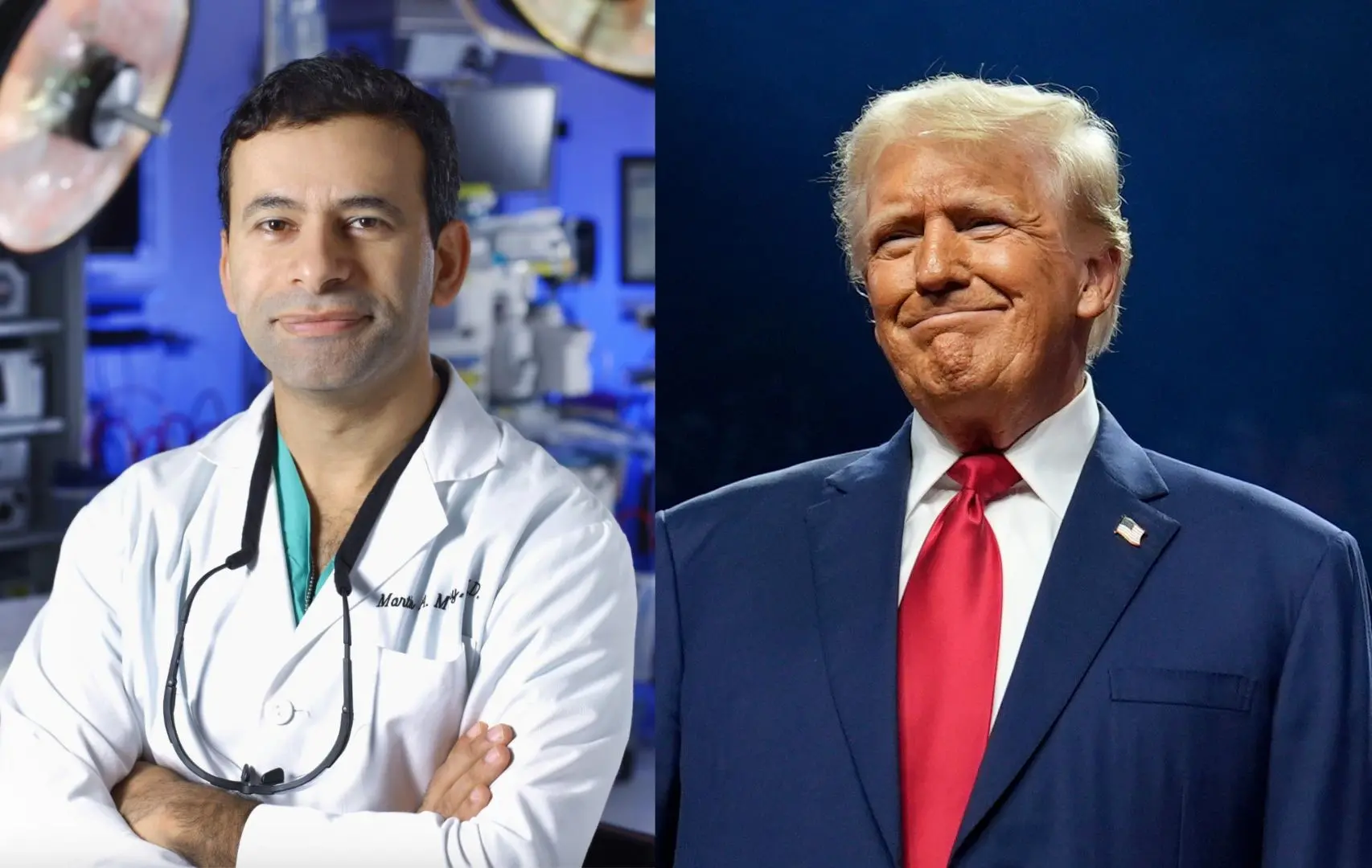 Dr Marty Makary, Donald Trump | Photos: facebook.com/MarylandPatientSafetyCenter, AP