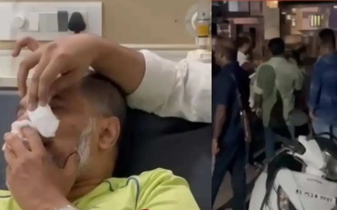 Shanavas (L) injured in the attack, and the scooter they were travelling on (R)