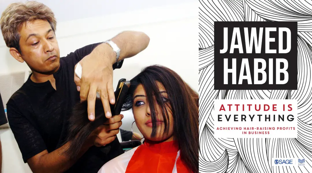 Jawed Habib during hairstyling (Photo: AFP), Cover of 'Attitude is Everything'
