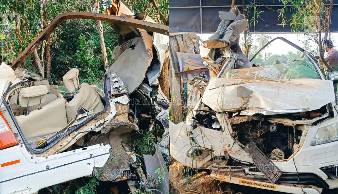 The car wrecked in the accident | Photo: Mathrubhumi