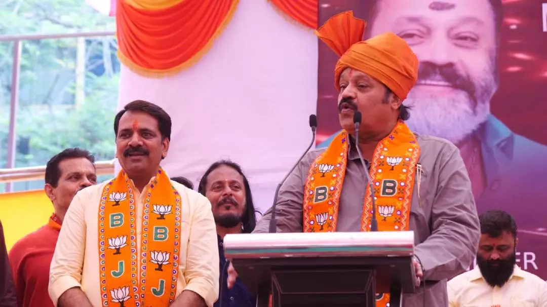 Union Minister Suresh Gopi speaks during the campaign programme of BJP candidate Narendra Mehta | Photo: Facebook / Narendra Mehta