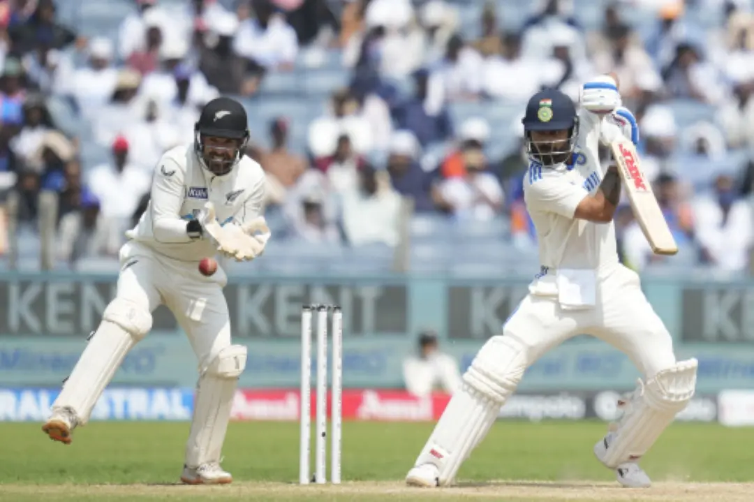 Virat Kohli plays a shot during the recent test match between India and New Zealand at the Maharashtra Cricket Association Stadium in Pune. | File Photo: AP