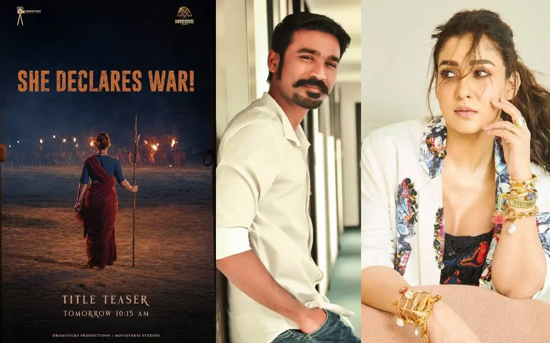The poster of the new movie, Dhanush, Nayanthara | Photo: Instagram/nayanthara, Mathrubhumi