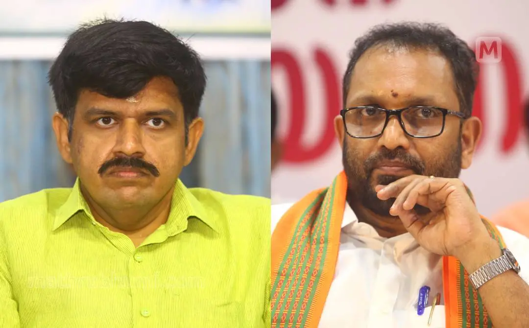 സന്ദീപ് വാര്യർ, കെ.സുരേന്ദ്രൻ | ഫോട്ടോ: പി.പി.രതീഷ്, ഇ.എസ്.അഖിൽ\ മാതൃഭൂമി