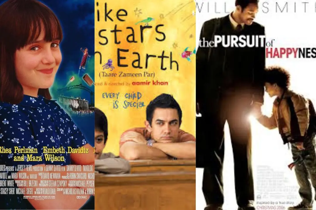 Posters of Matilda, Taare Zameen Par and Pursuit of Happyness movies