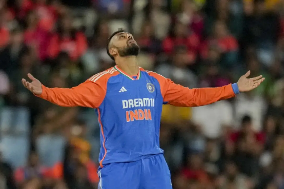 Varun Chakravarthy celebrates the dismissal of South Africa's Reeza Hendricks during the third T20 International cricket match between South Africa and India, at Centurion Park in Centurion, South Africa. | Photo: AP