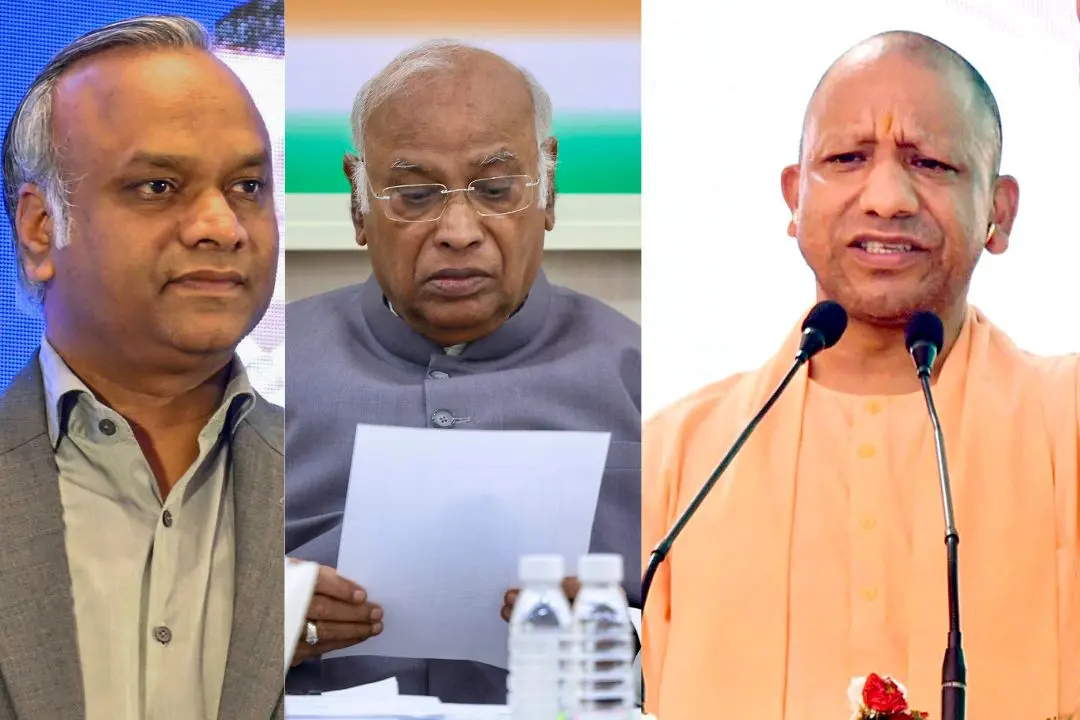 Priyank Kharge, Mallikarjun Kharge, Yogi Adityanath | Photos: Agencies