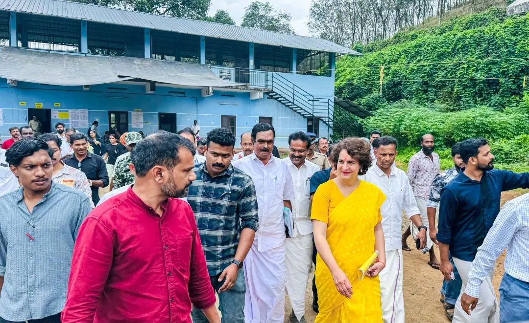 Priyanka Gandhi Vadra visits GMLP School polling booth for Wayanad Lok Sabha by-elections