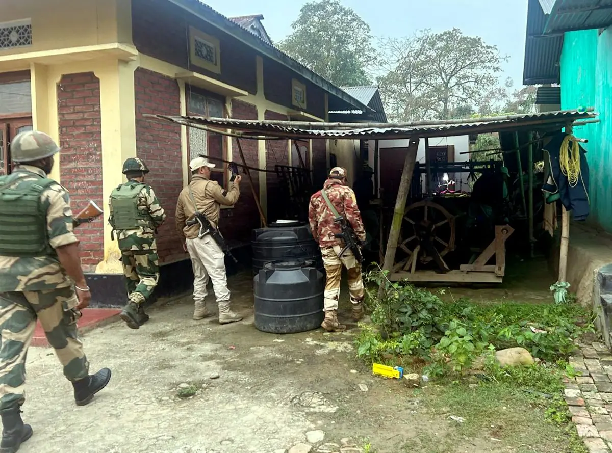 Security personnel during a search operations and area domination in the fringe and vulnerable areas of hill and valley districts of Manipur | Photo: PTI