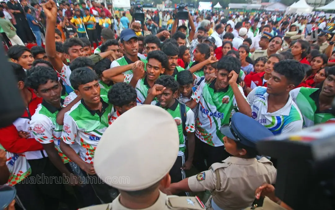 Students protest over the selection of the best schools at the State School Sports Meet in Kochi