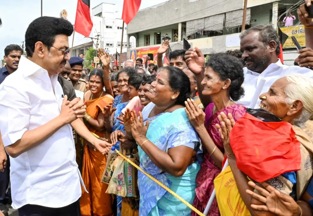 M K Stalin interacts with people during his visit to Virudhunagar | Photo: PTI