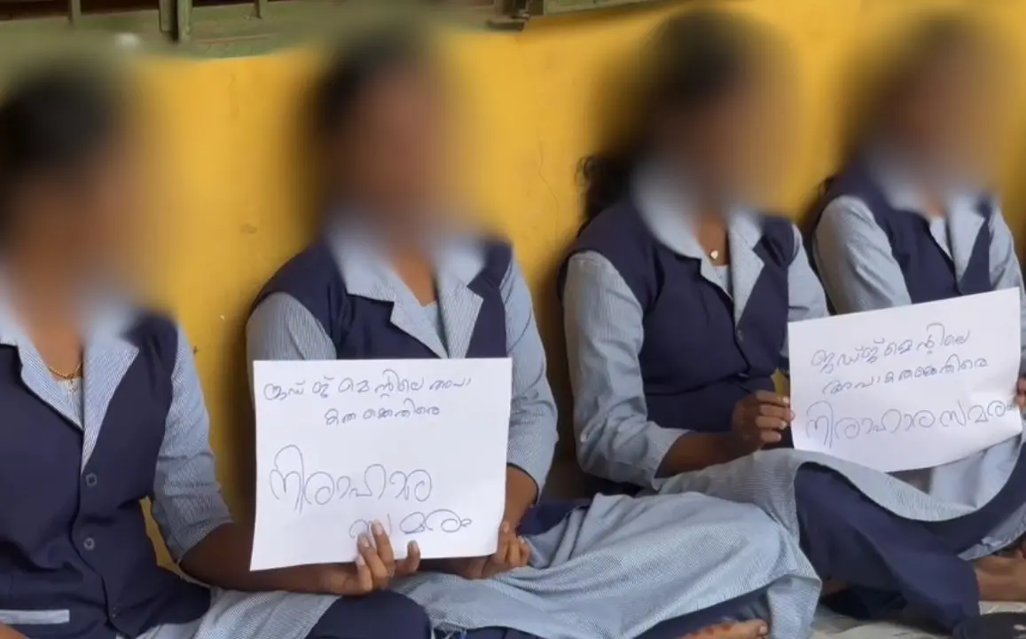 Students of Neeleswaram Higher Secondary School on hunger strike. | Photo: MBI