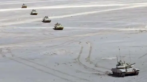 Soldiers of the Indian Army operating T-90 Bhishma tank near the Line of Actual Control in the Chumar-Demchok area of Eastern Ladakh. The army uses 3 types of different fuels to ensure that it does not freeze during the harsh winters | File Photo: ANI