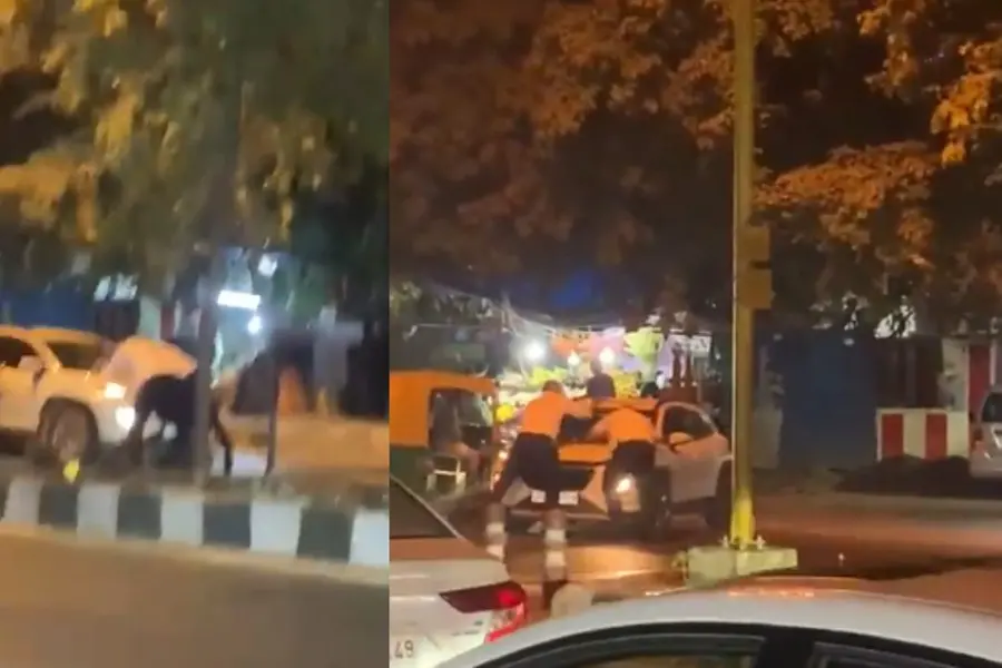 സിഗ്നല് തെറ്റിച്ചു, തടഞ്ഞ പോലീസുകാരെ ഇടിച്ച് ബോണറ്റിലിട്ട് കാര് പാഞ്ഞു; ഞെട്ടിക്കുന്ന ദൃശ്യങ്ങള്