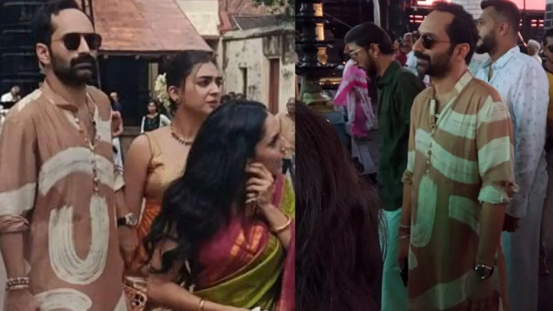 Fahadh Faasil and Nazriya Nazim at temple during Sushin Shyam's wedding. | Photo: Facebook