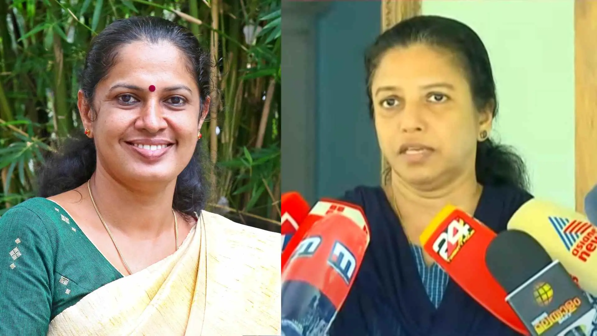 പിപി ദിവ്യ, നവീൻ ബാബുവിന്റെ ഭാര്യ മഞ്ജുഷ | Photo: മാതൃഭൂമി, Screengrab