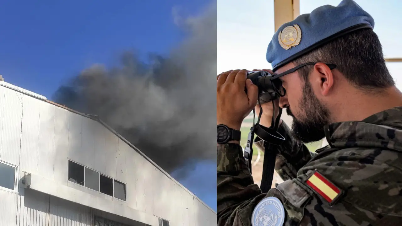 UNIFIL building on fire, a UN peacekeeper in Lebanon | UNIFIL/AFP