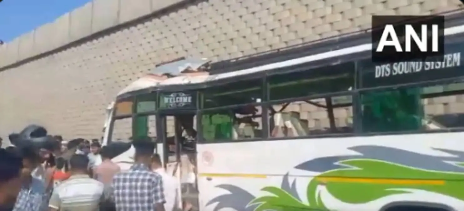The damaged bus | Photo: Screengrab/ Twitter- ANI