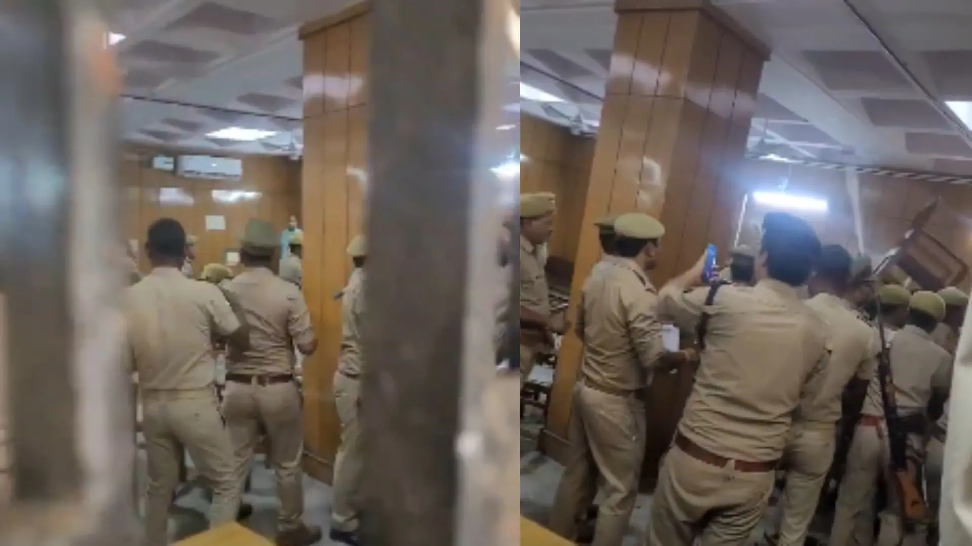 Lathi charge by police officials in UP court
