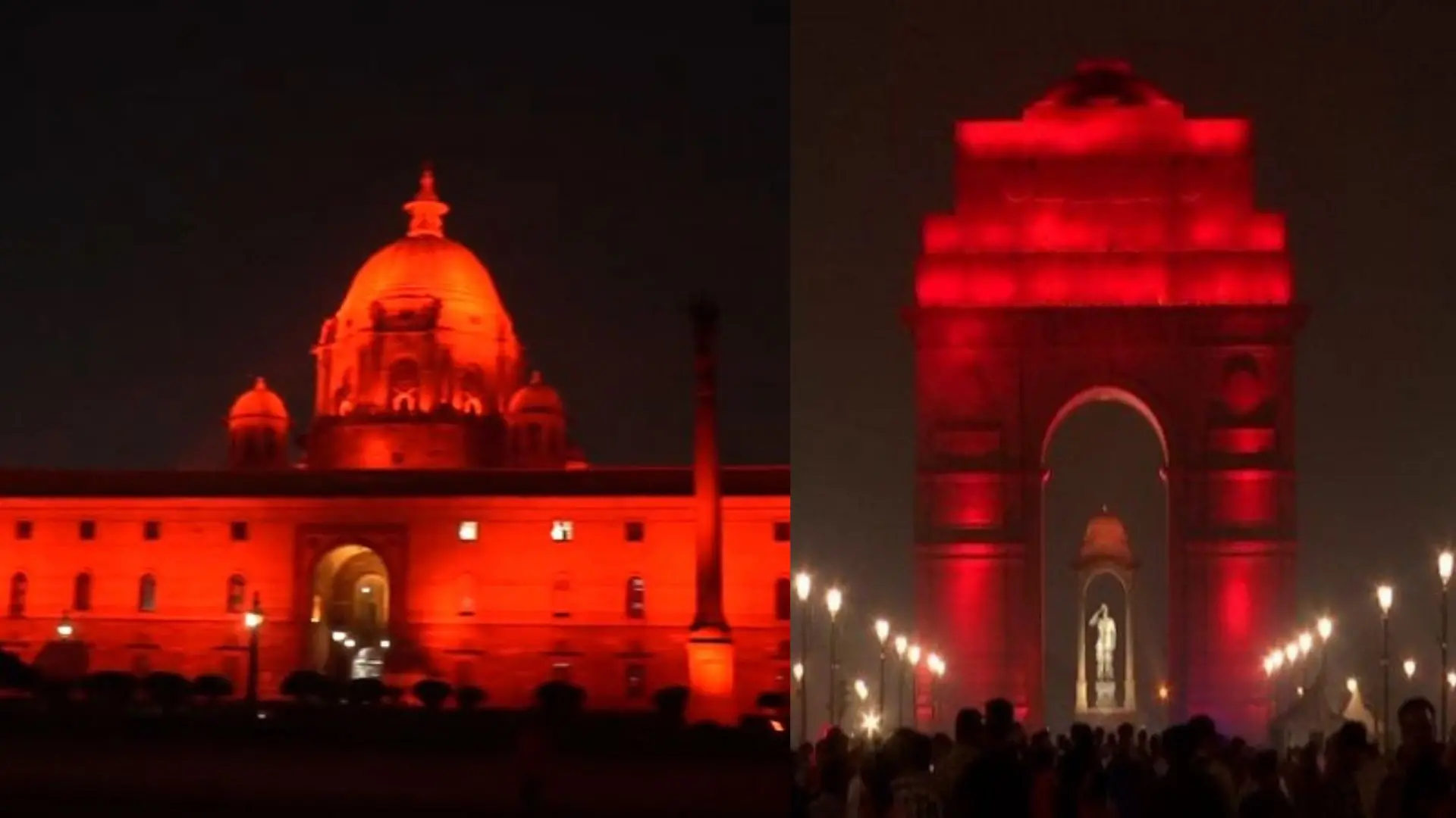 Rashtrapati Bhavan, India Gate illuminated in red | Photo: ANI