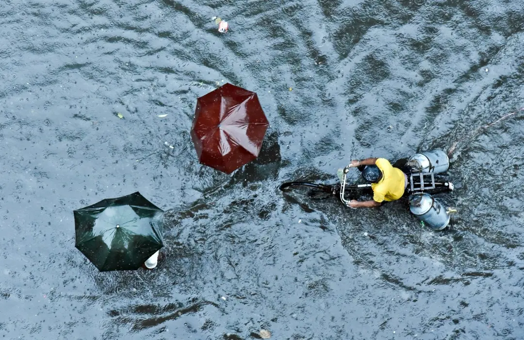 Vehicles wade through a waterlogged road amid heavy rainfall as an effect of the 'Dana' cyclone in Kolkata | Photo: ANI