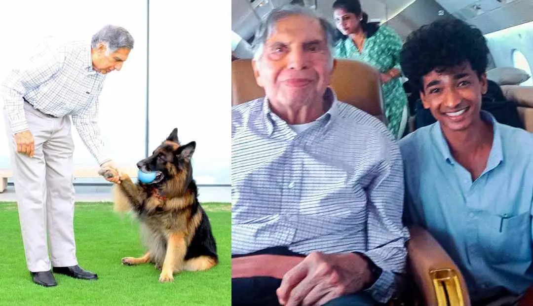 Ratan Tata with his pet Tito; Tata with Shantanu