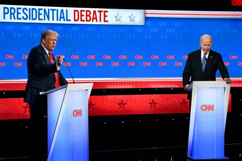 US President Joe Biden and former US President and Republican presidential candidate Donald Trump participate in the first presidential debate of the 2024 elections at CNN's studios in Atlanta, Georgia | Photo: AFP