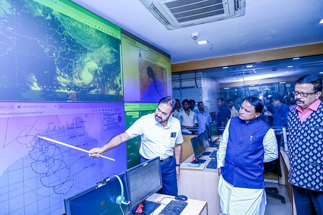 Odisha Chief Minister Mohan Charan Majhi reviews the preparedness for Cyclone 'Dana', in Bhubaneshwar on Wednesday | Photo: ANI
