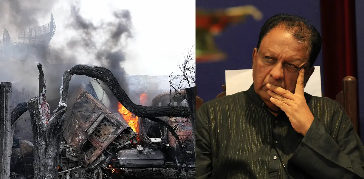 A scene from Russia-Ukraine war; TP Sreenivasan | Photos: AP, Mathrubhumi file photo