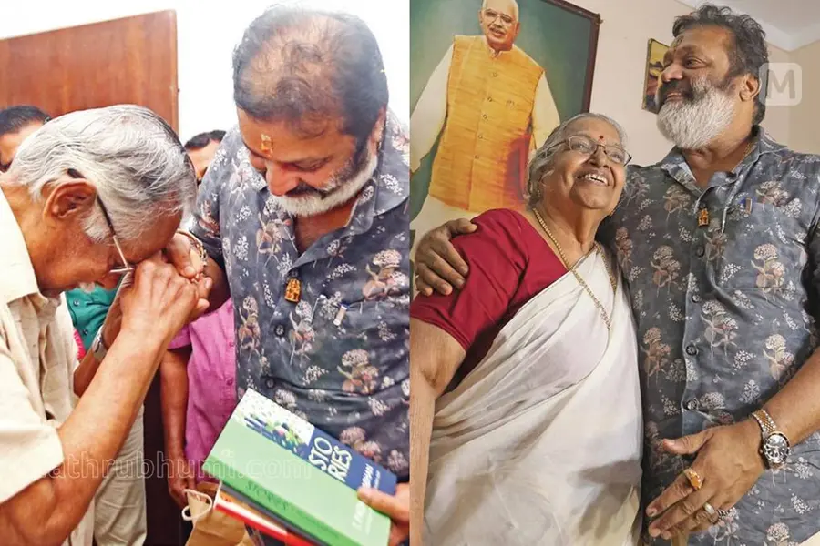 Suresh Gopi's emotional meeting with Sarada teacher and T. Padmanabhan after swearing-in