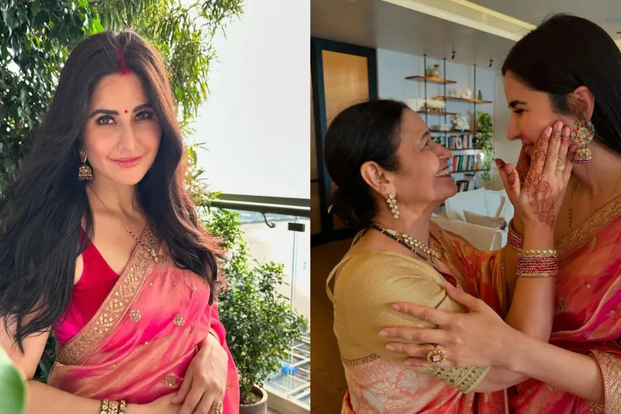 Pink saree, sindoor, mangalsutra... Katrina Kaif celebrates Karwa Chauth with Vicky Kaushal’s family
