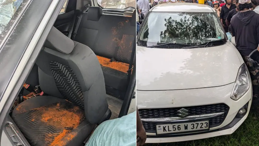From (L) An inside view of the car smeared with chilli powder; Car used for the theft. | Photo: MBI