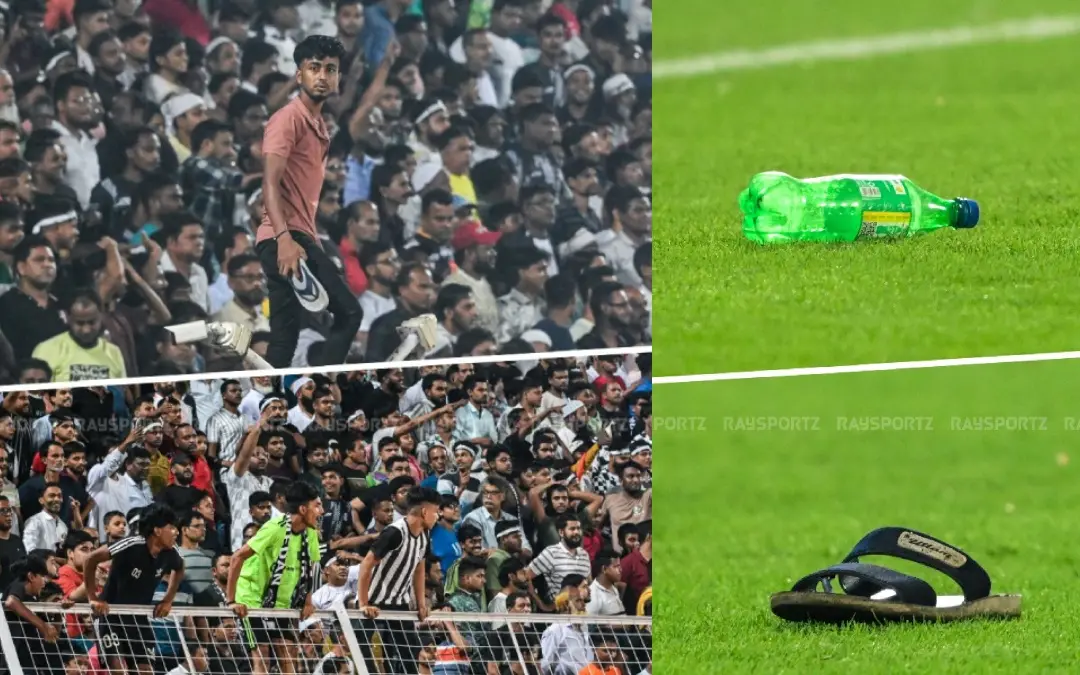 Shoes and plastic bottles hurled by the fans in Kolkata