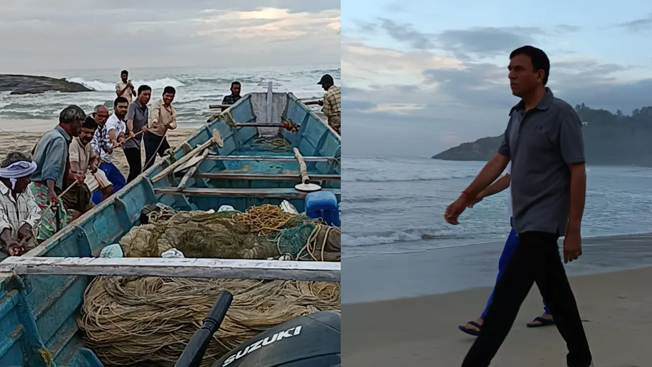 Union Minister Mandaviya at Kovalam beach | Photo: Twitter/ Mandaviya