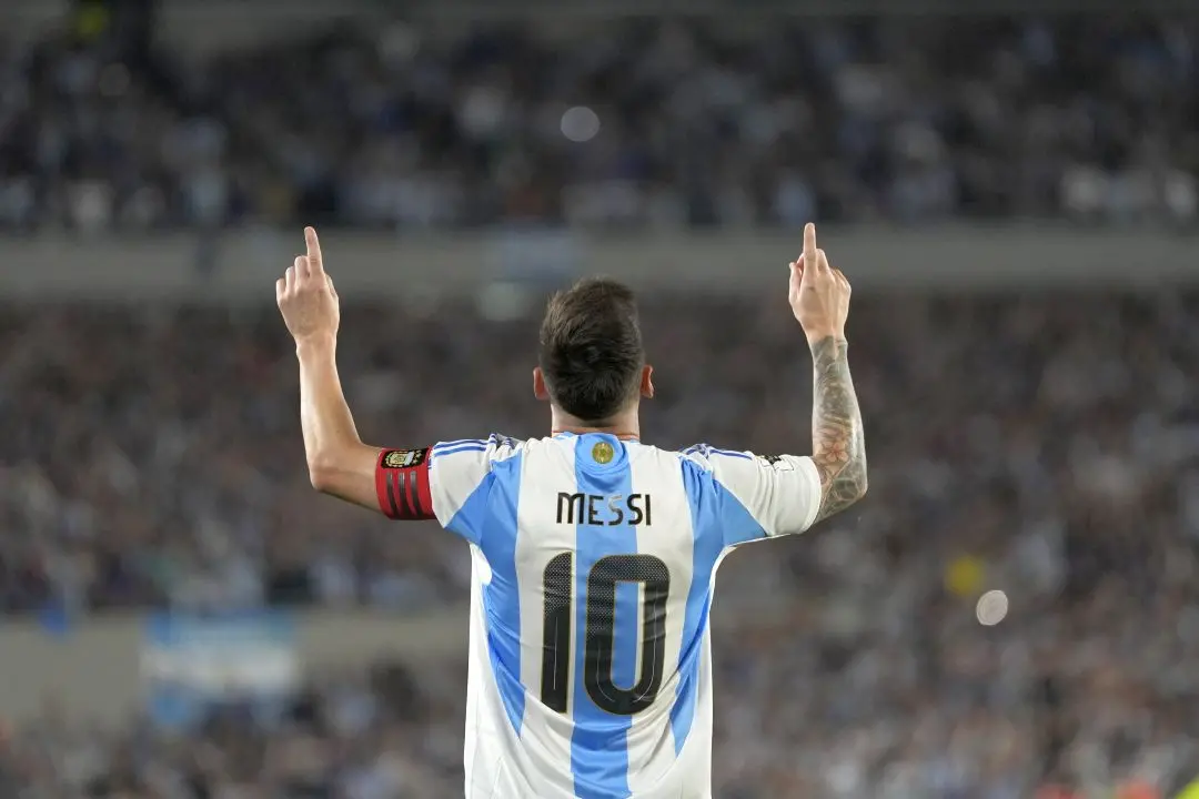 File photo shows Argentina's Lionel Messi celebrating after scoring his side's opening goal against Bolivia during a World Cup 2026 qualifying soccer match at Monumental stadium in Buenos Aires, Argentina.