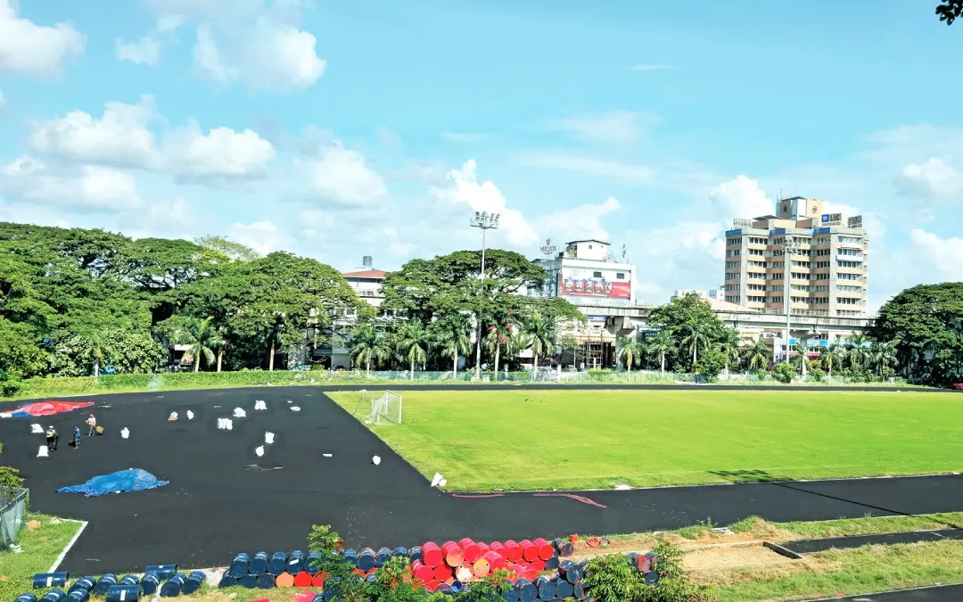 The synthetic track at Maharaja's College where the field events are to be held for the Kerala School Olympics | Photo: TK Pradeep Kumar