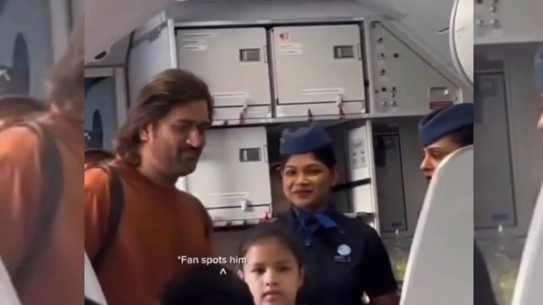 Dhoni and family in flight. | Screengrab/X
