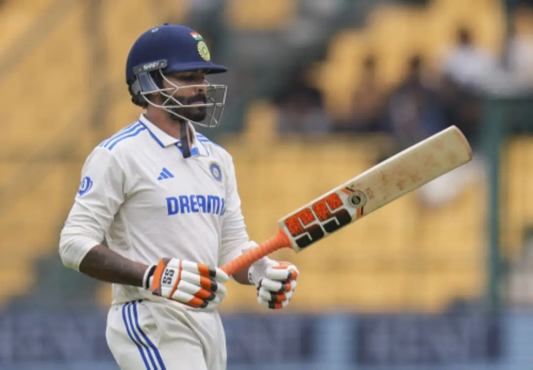 Ravindra Jadeja walks off the ground after his dismissal during the second day of the first Test cricket match between India and New Zealand, at M Chinnaswamy Stadium, in Bengaluru. | Photo: PTI