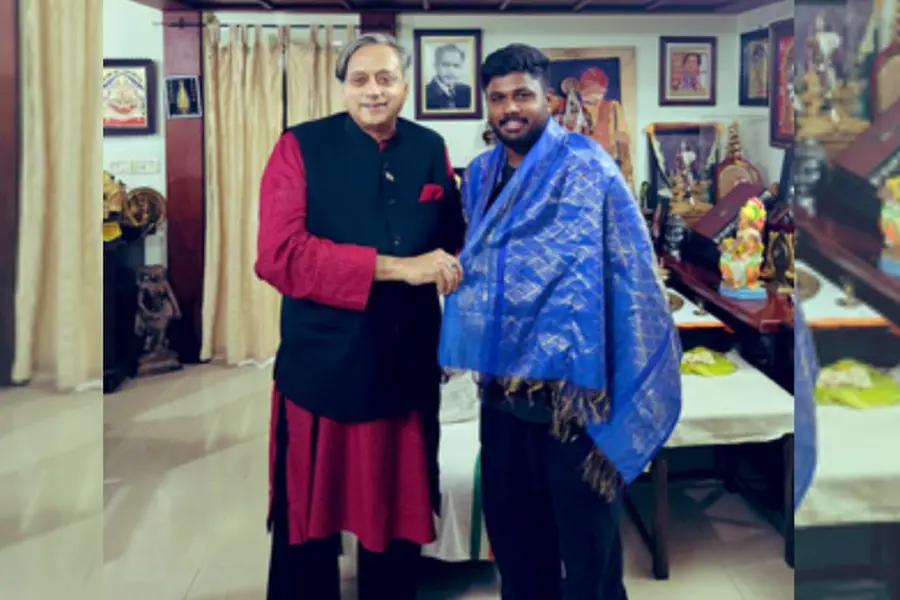 Cricket enthusiast Shashi Tharoor honours champion batter Sanju Samson in Thiruvananthapuram