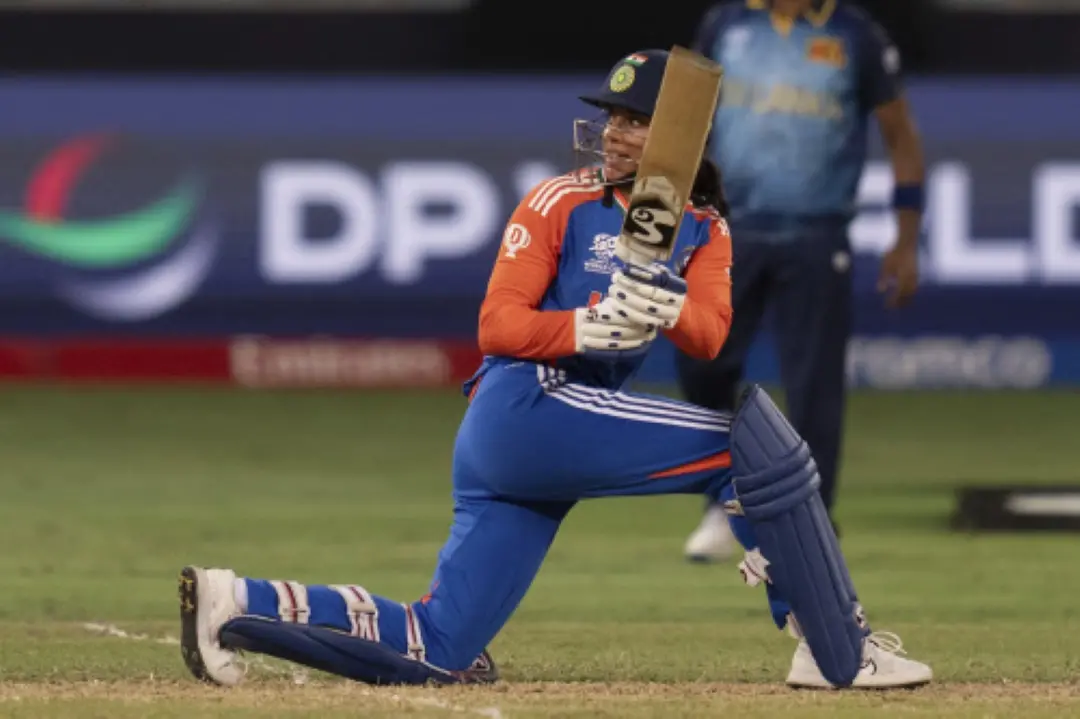 India's Smriti Mandhana plays a shot during the ICC Women's T20 World Cup 2024 match between India and Sri Lanka at Dubai International Stadium. | Photo: AP