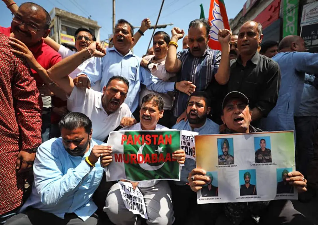 Bharatiya Janata Party (BJP) leaders and supporters stage a protest against the recent Poonch terror attack | Photo: ANI