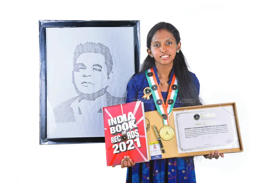 Girl draws portrait of AR Rahman with lyrics of 391 songs; enters India Book of Records