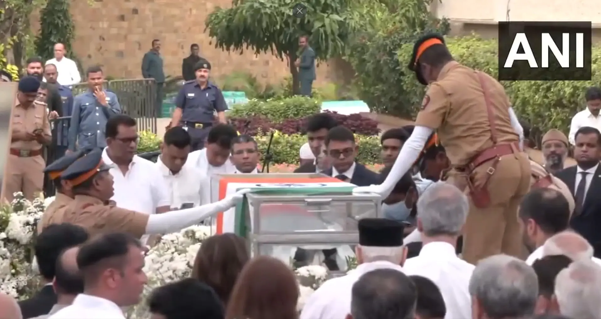 Ratan Tata's mortal remains at NCPA | Photo: Screengrab of X / ANI