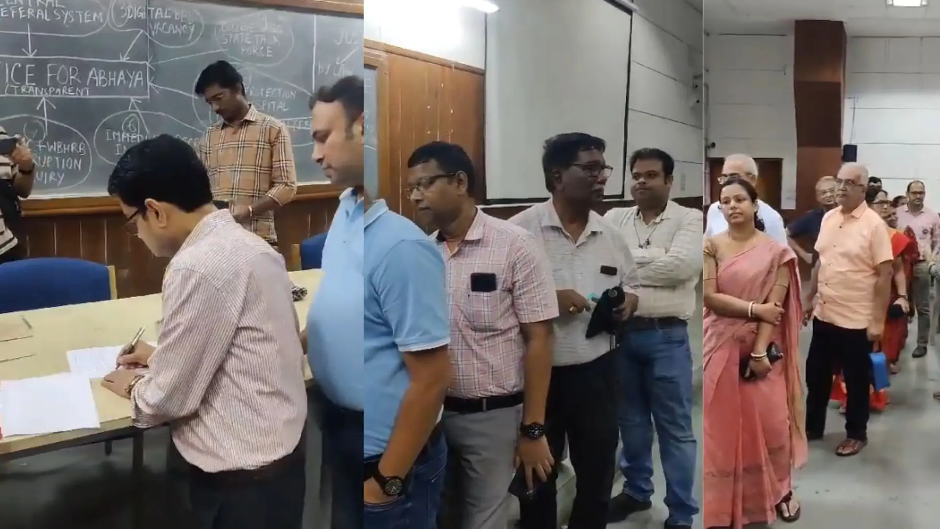 Doctors at RG Kar medical college Hospital standing in line to tender their resignations | Photo: X