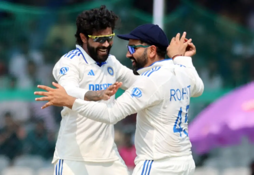 India's captain Rohit Sharma and Ravindra Jadeja celebrate the dismissal of Bangladesh's Shakib Al Hasan during Day 5 of the second test match against Bangladesh, at Green Park in Kanpur. | Photo: ANI