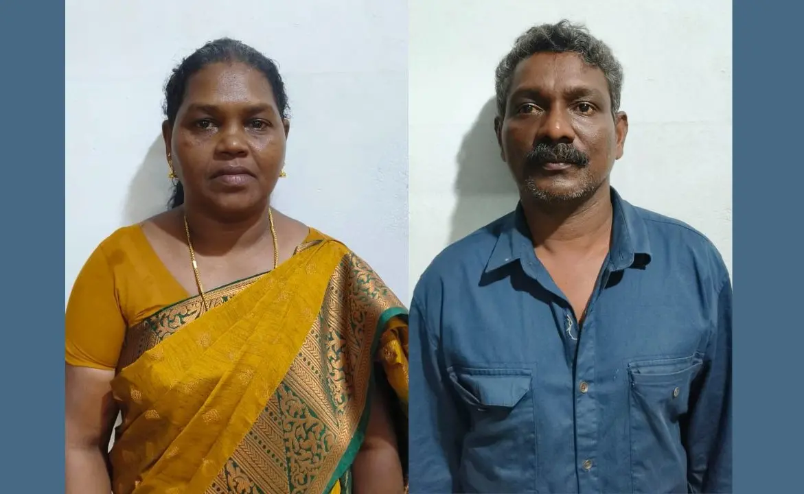 Santha and Prakashan who were arrested for theft at M T Vasudevan Nair's house