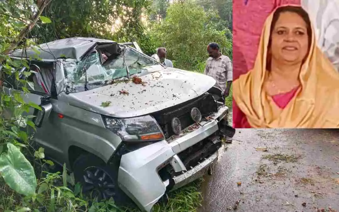 Sheena Shamsudeen and the vehicle involved in the accident